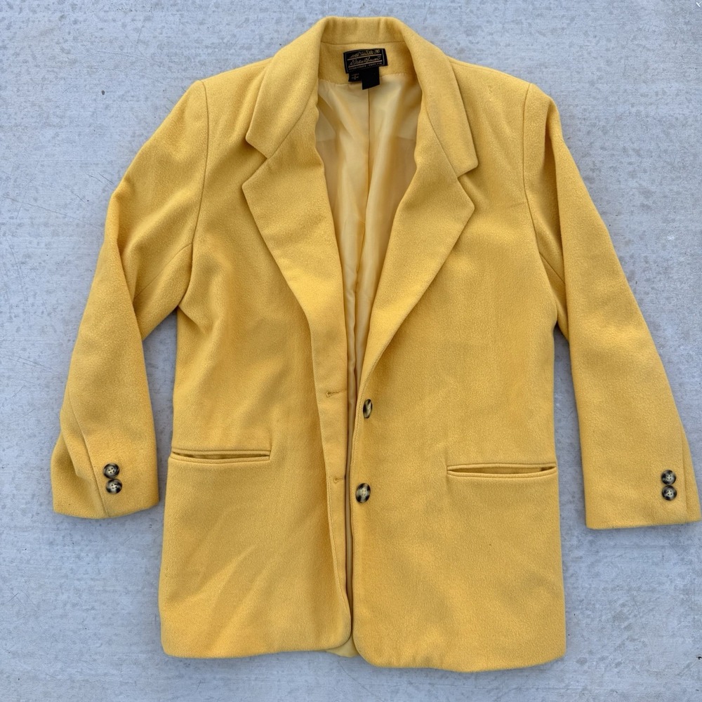 Vintage Eddie Bauer Women Wool Jacket Blazer Yellow Bright M Academia Teacher